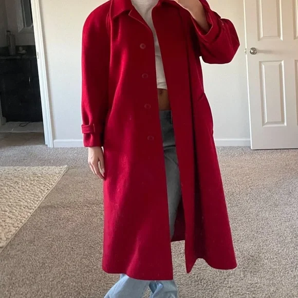 Vintage J.G. Hook Red Double-Breasted 100% Wool Long Coat - Picture 10 of 16